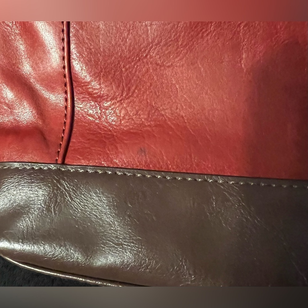 UC Tignanello Red & Brown Leather Shoulder Bag Handbag Purse - Picture 10 of 14